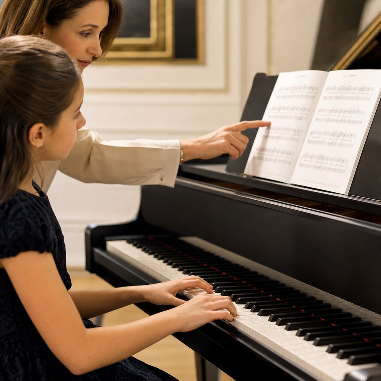 Piano keys and sheet music for private piano lessons